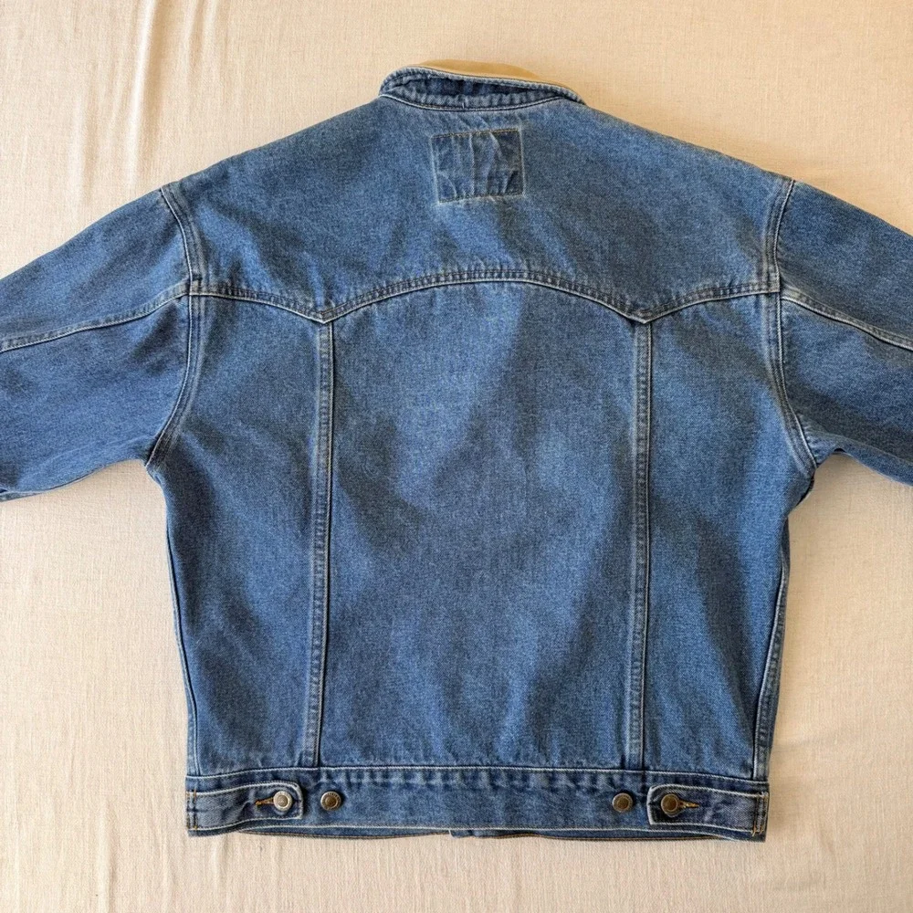 Vintage Schaefer Outfitter Denim Jacket M Leather Collar Western USA Ranch